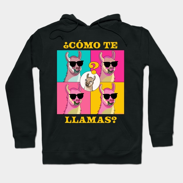 Como Te Llamas, Llama Funny Spanish Teacher Spanish Student Hoodie by OrangeMonkeyArt